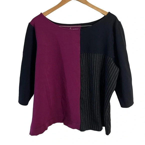 Lane Bryant Colorblock Patchwork Striped Shirt Size 22 24 Pullover 3/4 Sleeves - Picture 1 of 4